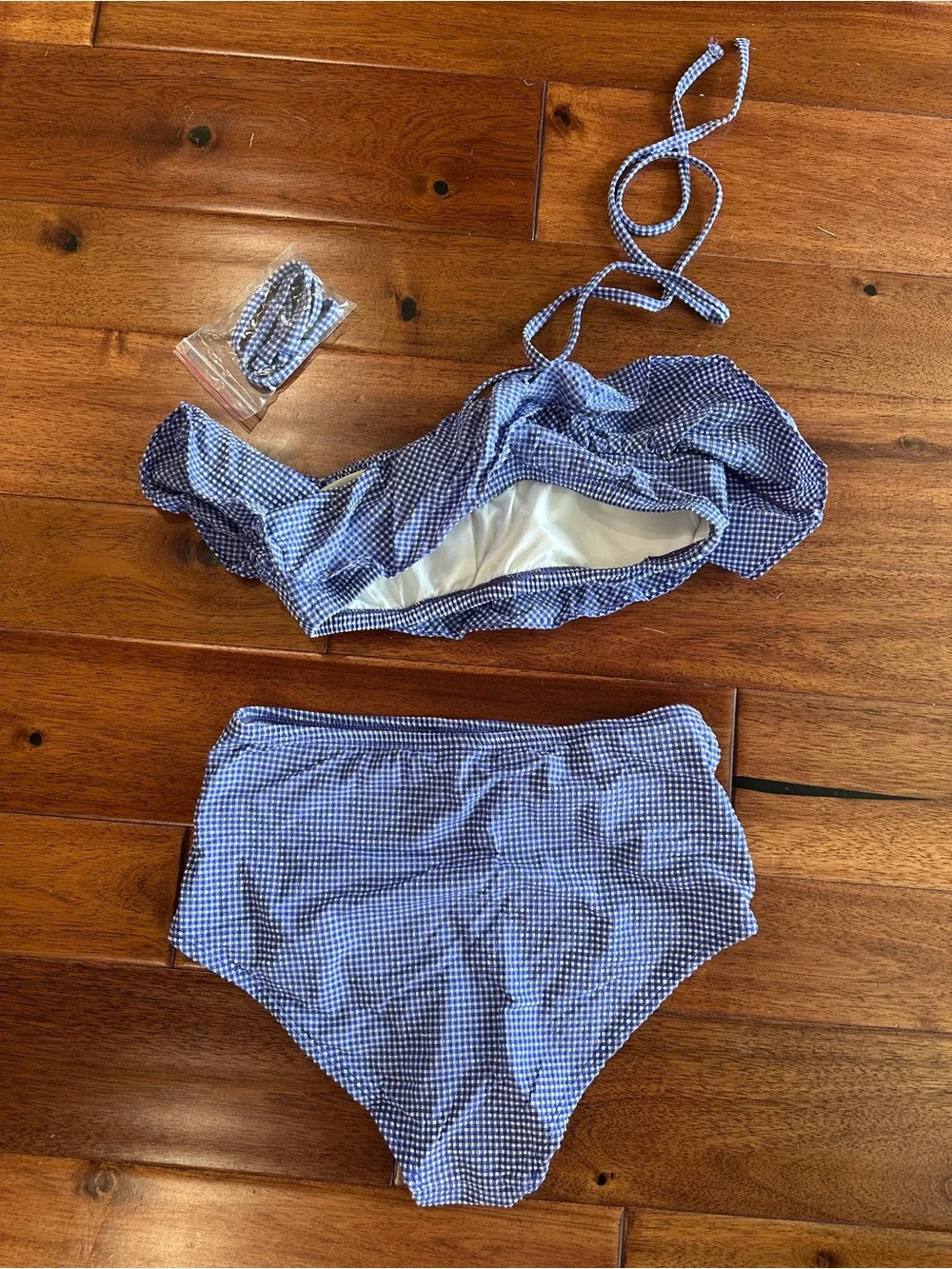 J. Crew Blue and White Gingham High Wasted Bikini Set